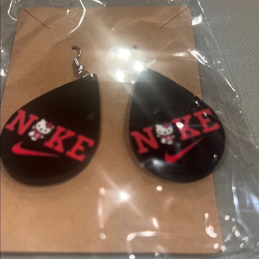 Nike Black and Red Logo Earrings